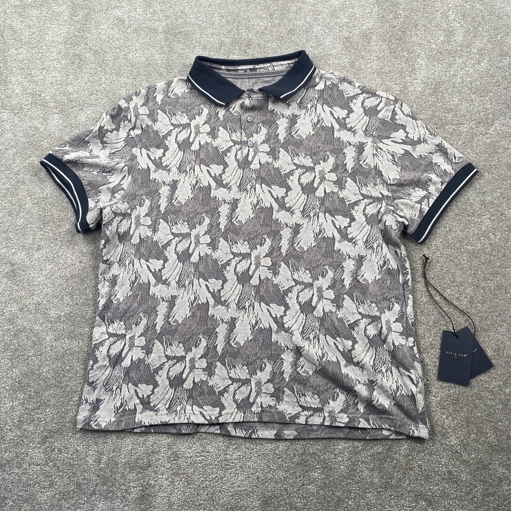 Day‎ & Age Floral Cheerful Polo Golf Shirt Men's Size L Dark Gray Short Sleeves